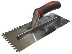 Faithfull Notched Trowel Serrated 6mm Stainless Steel Soft-Grip Handle 11 x 4.1/2in - FAISGTNOT6SS