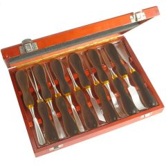 Faithfull Woodcarving Set in of 12 in Case - FAIWCSET12