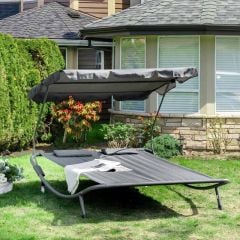 Outsunny Double Hammock Sun Lounger with Canopy - Grey - 84B-174GY