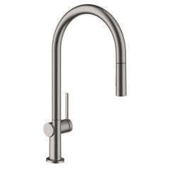 hansgrohe Talis M54 Single Lever Kitchen Mixer Tap 210 With Pull-Out Spray & Sbox 2 Spray Modes - Brushed Black Chrome - 72801340