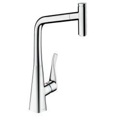 hansgrohe Metris Select M71 Single Lever Kitchen Mixer Tap 320 With Pull-Out Spout & Sbox Single Spray Mode - Chrome - 73803000