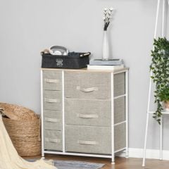 HOMCOM 7 Chest Of Drawers With Linen Drawers - Grey & White