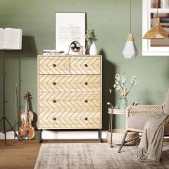 HOMCOM 5 Chest Of Drawers With Zigzag Design - Natural