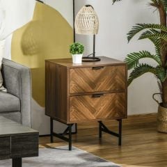 HOMCOM Bedside Table With 2 Drawers - Walnut