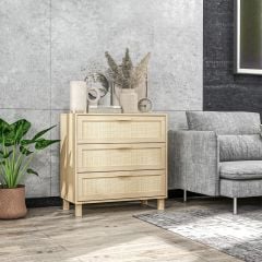 HOMCOM 3 Chest Of Drawers With Rattan Panels - Natural - 831-378