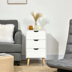 HOMCOM Bedside Table With 3 Drawers - White