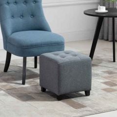 HOMCOM Linen-Touch Square Tufted Footstool - Grey - 839-007V71GY