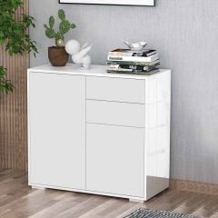 Homcom High Gloss Sideboard Storage Unit With 2 Drawer - White - 838-075WT