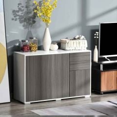 Homcom High Gloss Sideboard Storage Unit With 2 Drawers - White / Grey - 838-077GY