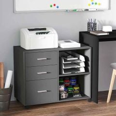 Homcom Sideboard Office Desk With Wheels 3 Drawers And 2 Open Shelves - Grey - 924-013GY