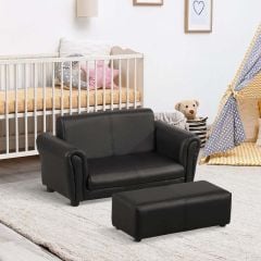 HOMCOM Kids 2 Seater Sofa with Footstool - Black - 310-006V70BK Lifestyle Main Image
