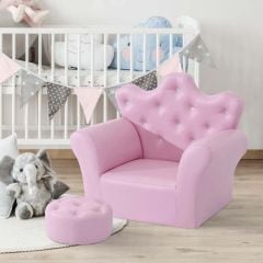 HOMCOM Kids Sofa & Footstool with Crown Design - Pink - 310-064V70PK Lifestyle Image View