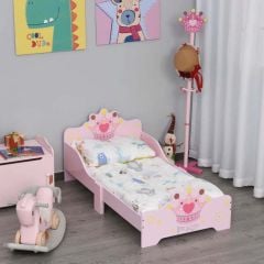 HOMCOM Kids Bed with Crown Design - Pink - 311-014