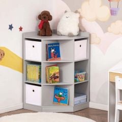 HOMCOM Bookshelf Corner Cabinet Storage with Drawers - Grey & White - 311-044GY