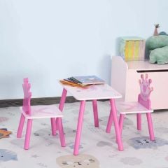 HOMCOM Kids Desk 3 Piece Set with Princess Design - Pink - 312-015