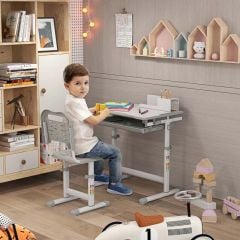 HOMCOM Kids Desk 2 Piece Set with Adjustable Tabletop - Grey - 312-064V80GY