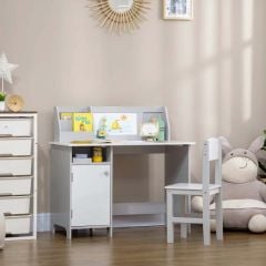 HOMCOM Kids Desk 2 Piece Set with Whiteboard - Grey - 312-089V00GY