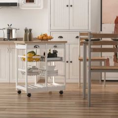 HOMCOM Portable Kitchen Trolley with Shelves - White - 801-079WT Lifestyle