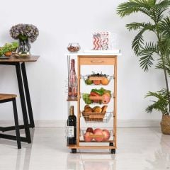 HOMCOM Portable Kitchen Trolley with 4 Basket Drawers - Brown - 801-121V01 Lifestyle