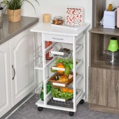 HOMCOM Portable Kitchen Trolley with 4 Basket Drawers - White - 801-121V01WT Lifestyle