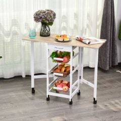 HOMCOM Drop-Leaf Portable Kitchen Trolley with 3 Basket Drawers - Oak/White - 801-125 Main Image