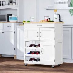 HOMCOM Portable Kitchen Trolley with Wine Rack - White - 801-179