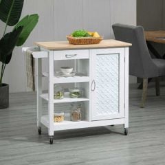 HOMCOM Portable Kitchen Trolley with Embossed Door Panel - White - 801-210