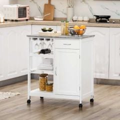 HOMCOM Portable Kitchen Trolley with Wine Rack - White - 801-231