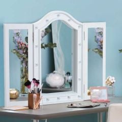 HOMCOM Foldable Dressing Table Mirror with LED Lights - White - 831-219