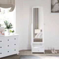 HOMCOM Free Standing Mirror Jewellery Storage Cabinet with LED Lights - White - 831-274WT