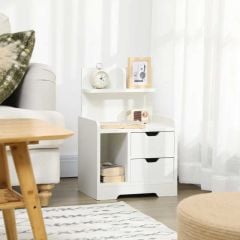 HOMCOM Bedside Table with 2 Drawers & Storage Shelves - White - 831-340