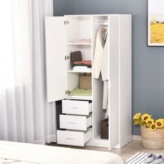 HOMCOM 2 Door Wardrobe with Mirror - White - 831-426 Open View