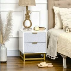 HOMCOM Bedside Table with 2 Drawers - White - 831-567WT Lifestyle Main Image View
