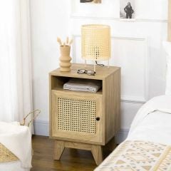 HOMCOM Rattan Effect Bedside Table with Shelf - Natural - 831-599V02ND