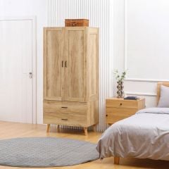 HOMCOM 2 Door Wardrobe - Natural - 831-622V01ND