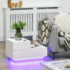 HOMCOM High Gloss Bedside Table with LED Lights - White - 831-647V70WT
