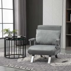 HOMCOM 2-in-1 Design Suedette Adjustable Sofa Chair - Light Grey - 833-040V70LG