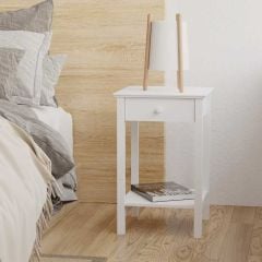 HOMCOM Bedside Table with Shelf & Drawer - White - 833-582