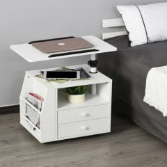 HOMCOM Portable Bedside Table with Swivel Top & Storage - White - 833-776