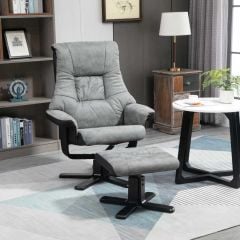 HOMCOM Swivel Recliner Chair with Footstool - Grey - 833-838V71GY