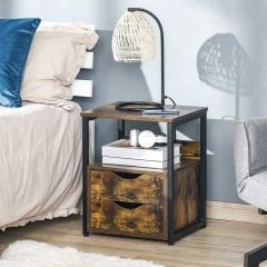 HOMCOM Bedside Table with Shelf & 2 Drawers - Rustic Brown - 839-182