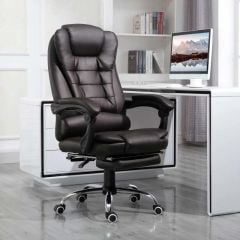 HOMCOM Executive Office Chair with Retractable Footrest - Brown - 921-084V70BN