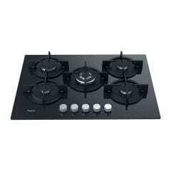 Hotpoint HGS 72S BK 75cm Gas on Glass Hob - Black - Flat Base Front View