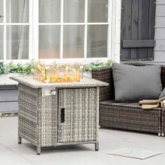 Outsunny Outdoor PE Rattan Gas Fire Pit Table - Grey - 867-123V00GY