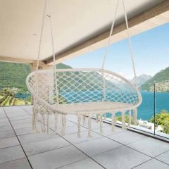 Outsunny 2-Seater Macrame Hanging Chair Hammock - Cream White - 84A-195
