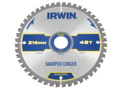IRWIN Construction Circular Saw Blade 216 x 30mm x 48T ATB/Neg M - IRW1897396