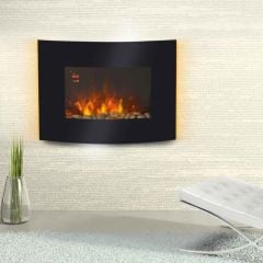 HOMCOM Electric Wall Mounted Fire - Curved Glass - 7 Colour LED - Black - 02-0358