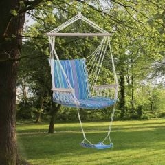Outsunny Cotton Hammock Hanging Rope Chair - Blue - 84A-016GY