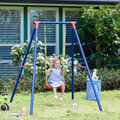 Outsunny Single Metal Kids Swing with Adjustable Rope - Blue / Red - 344-020NU