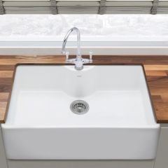 Thomas Denby Legacy 1 Bowl Ceramic Kitchen Sink With Tap Ledge - White - LEG800T
